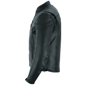 Men's PU Winter Casual Motorcycle Jacket <b>Turtleneck</b> Collar Zipper Closure Windproof Slim Fit Regular Sleeve Solid Color - Product Image 4