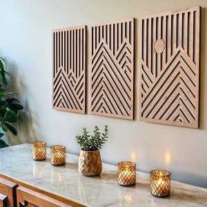 แผ่นไม้ตกแต่งผนังลายเรขาคณิตสมัยใหม่ งานแฮนด์เมดสำหรับตกแต่งผนังห้องนั่งเล่น ห้องนอน และตกแต่งภายในบ้าน - Product Image 5