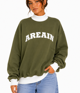 AreaIn Women's Oversized Red Sweatshirt Crew <b>Neck</b> Full Sleeve Knitted Letter Print Casual Fashion <b>Top</b> <b>Mock</b> <b>Neck</b> - Product Image 3