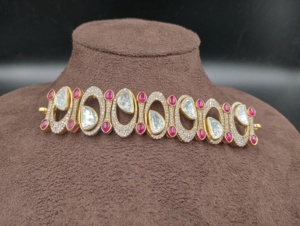 กำไลข้อมือประดับด้วยพลอยดับเบิ้ลท์สีชมพูและพลอยโพลกี้ในตัวเรือนเงินแท้ 925 สำหรับเป็นของขวัญในโอกาสต่างๆ สำหรับผู้หญิง กำไลทำมือแบบดั้งเดิม - Product Image 6