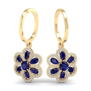 Boucles d'oreilles pendantes REYES personnalisées en argent sterling 925 avec saphir bleu et moissanite certifiée GRA pour femmes - Product Image 1