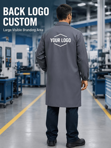 Custom Gray Work Coat Long Sleeve Utility Jacket Front Logo Placement Protective Unisex Factory Workshop Uniform Made Bangladesh - Product Image 3