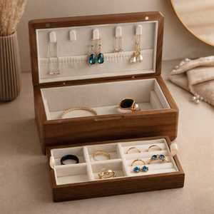 Eco Friendly Solid Wood Jewelry Organizer Box Multi Layer Jewelry Display Tray for Rings Earrings Bracelets Necklaces <b>storage</b> - Product Image 6