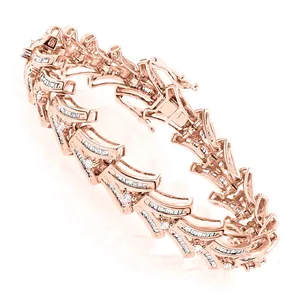 EtherStar Jewels Pulsera de tenis de lujo con diamantes baguette de 6.5 quilates, color E, diseño de espiga festoneada, oro macizo de 18K, regalo para mujer, fiesta - Product Image 2