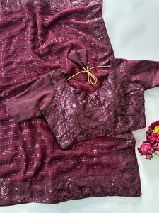 Sari en Faux Georgette de 5 mm avec Broderie de Sequins et Pièce de Blouse Assortie, Idéal pour les Tenues de Soirée de Créateur - Product Image 6
