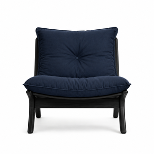 Modern Solid Wood Lounge <b>Chair</b> with Deep Navy Cushion <b>Black</b> Wood Frame for Living Room Hotel Villa Resort Furniture - Product Image 3