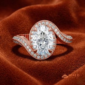 แหวนหมั้นทรงวงรีประดับมอยส์ซาไนต์ 14K โรสโกลด์ ของขวัญเครื่องประดับเจ้าสาวสุดหรูสำหรับผู้หญิง เทรนด์อเมริกา - Product Image 4