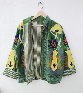 Dynamic Green <b>Velvet</b> Floral Suzani Jacket Winter Evening Blazer Reversible Short <b>Coat</b> For Boho Clothing <b>Women's</b> Fashion Outwear - Product Image 3