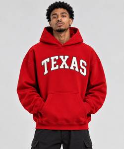 Sweat-shirt à capuche Texas Arch Logo pour homme, rouge, surdimensionné, en polaire, décontracté, avec poche avant et capuche - Product Image 1