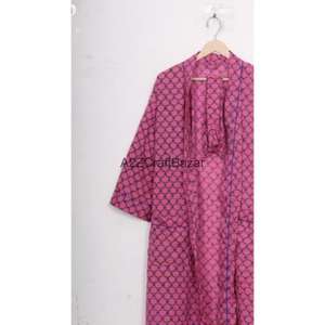 Bata Kimono 100% Algodón con Estampado Floral para Mujer, Ropa de Noche de Verano, Vestido de Playa, Bata con Logo Trasero - Product Image 3