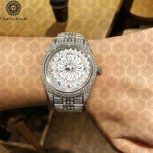 Charm Jewells Luxury Men's <b>Diamond</b> Encrusted Stainless Steel Analog Quartz <b>Watch</b> 40mm Round Case Folding Clasp - Product Image 1