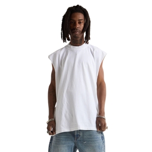 Camiseta sin mangas marrón personalizada de algodón grueso, estilo oversize con hombros caídos, vintage, lisa, casual para hombre - Product Image 5