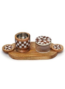 Brûleur à Bakhoor en bois écologique fait main avec incrustations, plateau noir et blanc, cadeau religieux multi-régional - Product Image 4