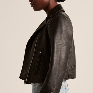 Nouvelle veste de motard en cuir d'agneau véritable, style streetwear, vente chaude, pour femme, avec doublure longue en laine, personnalisable - Product Image 5