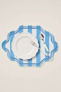 Manteles individuales Bearfit hechos a mano con bordado Madline, 100% algodón, lona orgánica, ecológicos, estilo europeo, con rayas azules - Product Image 2