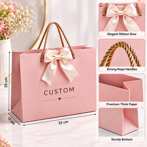 Sac cadeau en papier personnalisé de luxe avec poignée en corde et décoration en nœud, sac d'emballage pour le shopping, fabricant en gros - Product Image 3