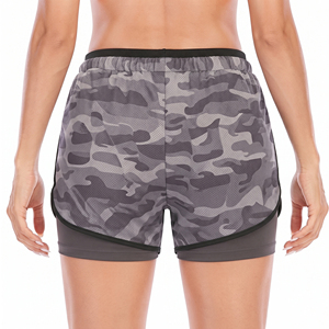 <b>Women's</b> Camo Print Drawstring Double Layer <b>Shorts</b> Mid Waist Quick Dry Yoga <b>Shorts</b> 2 In 1 <b>Compression</b> Inner Fitness <b>Shorts</b> Ladies - Product Image 2