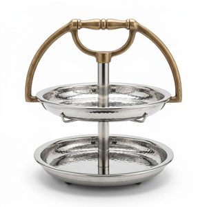 Rehausseur de buffet artisanal en acier inoxydable SS304 et laiton antique, 34 cm, décoratif et alimentaire, avec poignée en fonte Sarai, pour la décoration intérieure et les hôtels - Product Image 6