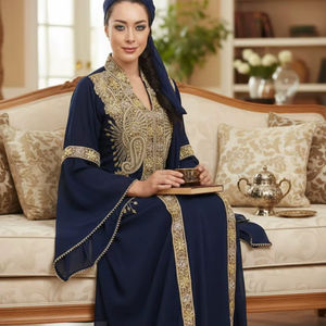 <b>Plus</b> <b>Size</b> High Neck Long Sleeve Hand Beaded Lightweight Floor Length <b>Kaftan</b> for Muslim Fashion Women-Ethnic Style Wedding Party - Product Image 1