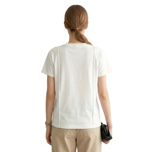 Solid Seam Detail <b>Tee</b> Old Money Style Business Women's Shirts Casual Short Sleeve <b>White</b> T-Shirt O-Neck Cotton Blouse Tops OEM - Product Image 2