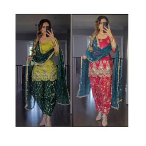 Dhoti Salwar et Dupatta prêts à l'exportation pour la saison des mariages, brodés à la main pour femmes et jeunes filles à prix abordable - Product Image 1