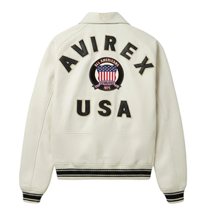 Veste ICON JACKET 2026 en cuir véritable de haute qualité, veste Avirex pour homme, couleur blanche, design personnalisé, veste en cuir Avirex pour homme, fabrication américaine - Product Image 5