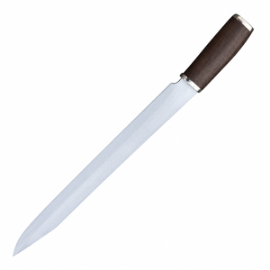 Cuchillo de trinchar de hoja larga plateada con mango de madera marrón oscuro, punta puntiaguda con refuerzo metálico para cortar carne y cocinar - Product Image 1