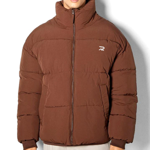 Chaqueta Acolchada Marrón para Hombre, Cuello Alto, Cierre de Cremallera, Cortavientos, Abrigo Casual de Invierno, Corte Regular, Relleno de Poliéster - Product Image 5