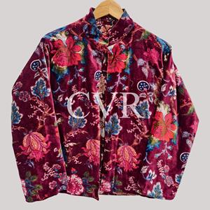 Hand Embroidered Floral Velvet Coat Mandarin Collar Full Sleeve Plus Size Women's Autumn Outerwear Casual - Product Image 1