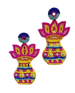 Pendientes de diamante con corte princesa, amatista, rubí rosa y blanco, con bordado de cuentas, joyería para niñas de la India. - Product Image 4