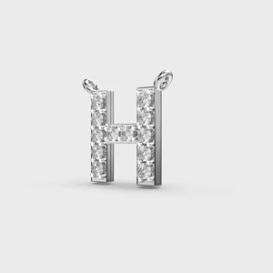 H Letter Pendant Necklace Cubic Zirconia Pave Setting Rhodium Plated Alloy Unisex Classic Everyday Wear - Product Image 2