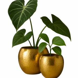 Maceta Moderna de Metal Dorado con Planta Verde, Maceta de Escritorio Interior, Estilo Minimalista, Maceta Circular - Product Image 1
