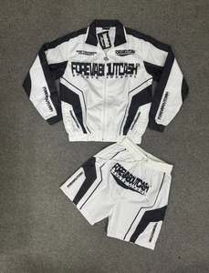 Rexfit Sports Men's <b>White</b> Track <b>Jacket</b> And Shorts Set Printed Sporty Style <b>Summer</b> Wear Breathable Satin Fabric - Product Image 2