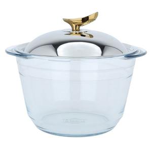 Soupière de luxe en or et argent avec bol en verre, chauffe-plats en acier inoxydable pour buffet de mariage, fête, traiteur - Product Image 4