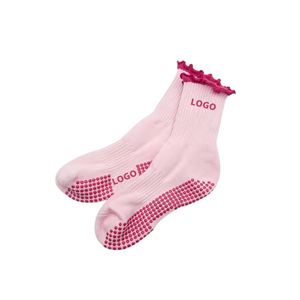 Chaussettes de sport antidérapantes pour femme avec logo personnalisé, pour Pilates, avec bordure brodée, tricotées, taille adulte, automne - Product Image 3
