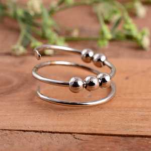 Adjustable 925 Sterling Silver Anxiety Fidget <b>Ring</b> for Stress Relief Handmade <b>Spinner</b> <b>Ring</b> with 3 Movable Beads Arthritis Finger - Product Image 3