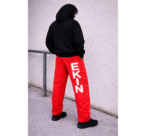 Pantalon de survêtement unisexe en nylon avec logo personnalisé, rayures incurvées, coupe ample, coupe-vent, pantalon de jogging pour homme, grande taille, jambe large - Product Image 4