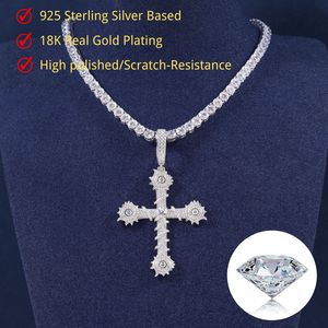 Colgante de Cruz de Moissanita, Plata 925 Bañada en Oro, Estilo Hip Hop con Engaste Pavé, Amuleto Religioso, Joyería Cristiana Unisex - Product Image 4