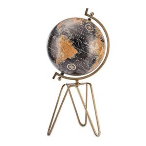 Globe terrestre vintage noir et or sur trépied métallique, carte du monde de table, décoration de bureau et de maison, globes rotatifs en laiton antique - Product Image 1