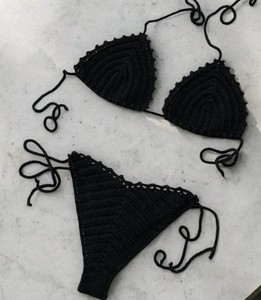 Conjunto de bikini de crochet transparente con tanga, traje de baño tejido a crochet - Product Image 1