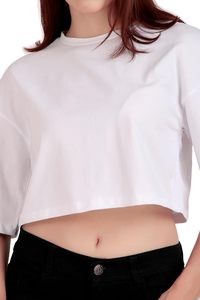 Camiseta Corta Holgada para Mujer, Estilo Urbano, Algodón Grueso de Alta Densidad - Product Image 3