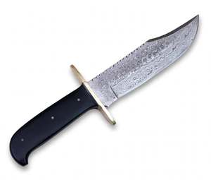 Couteau d'extérieur artisanal en acier Damas, manche en corne noire, double garde en laiton - Product Image 5