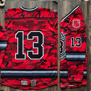 เสื้อฮอกกี้น้ำแข็ง Regal Three แบบคอวี ลายพราง พิมพ์ลายแบบ Sublimation สำหรับผู้ชาย แขนยาว ลายพราง เสื้อสำหรับฝึกซ้อมฮอกกี้น้ำแข็ง - Product Image 2