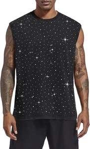 T-shirt sans manches personnalisé en gros pour hommes, motif galaxie, effet scintillant argenté, débardeur musculaire, fabricant OEM sur mesure - Product Image 5