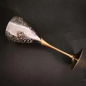 Cáliz de Latón Grabado, Copa de Plata Vintage con Diseño Floral, Copa de Vino, Flauta para Brindar Champán, Vasos para Licor, Regalo de Inauguración de Casa - Product Image 4