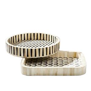 Bandeja de servicio con incrustaciones de hueso de lujo Bandeja decorativa de calidad para el hogar y el restaurante con diseño elegante - Product Image 2