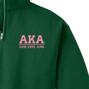 Sudadera AKA con Cierre de Cremallera, Color Verde Kelly, Bordado Rosa, Cuello Alto Simulado, Prenda Personalizada para Hermandades Griegas - Product Image 3