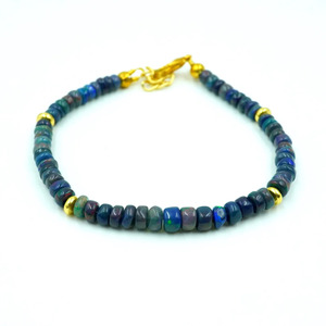 HAYAAT GEMS Natural Black Ethiopian Opal Multi <b>Fire</b> Cabochon Bracelet Gold Accent Beads Luxury Anniversary Jewelry - Product Image 3