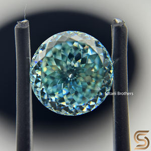 Moissanita Azul Corte Portugués (12.50mm) |   Piedra Preciosa Suelta Redonda Tallada a Mano |   Moissanita Brillante Facetada para Anillo/Colgante - Product Image 2
