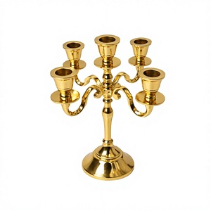 Aluminium 5 Arm 8inch Gold Candelabra for Dining Table | Vintage <b>Candle</b> Stand for Romantic <b>Dinner</b> Home & Wedding Décor - Product Image 1